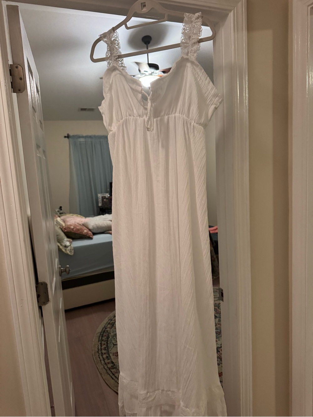 New White Lace Strap Maxi Dress Nightgown Boho Cottagecore XL Flowy
